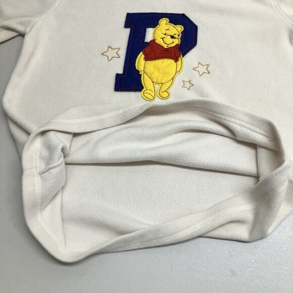 VTG Y2K Disney Winnie Pooh Embroidered Fleece Varsity Sweatshirt Cream Size M - Picture 10 of 11
